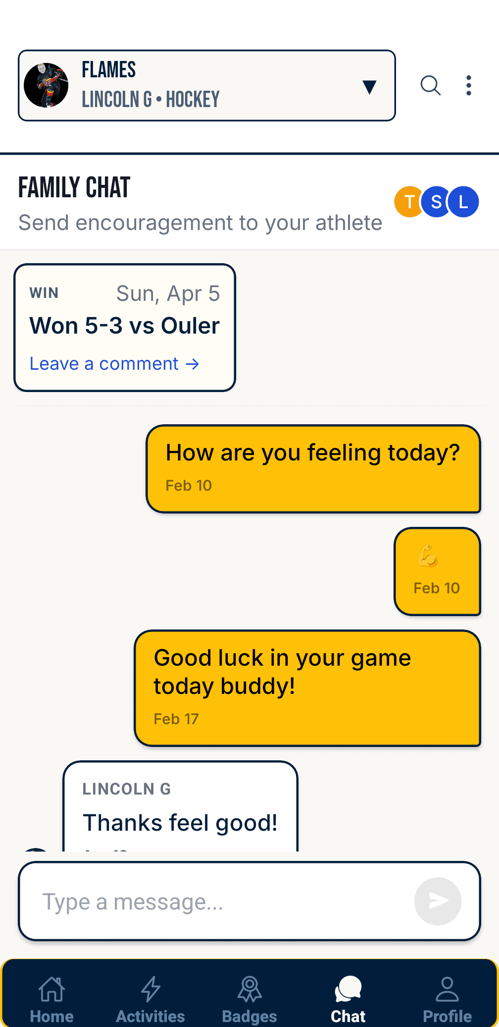 Family chat — grandparents cheering in the thread